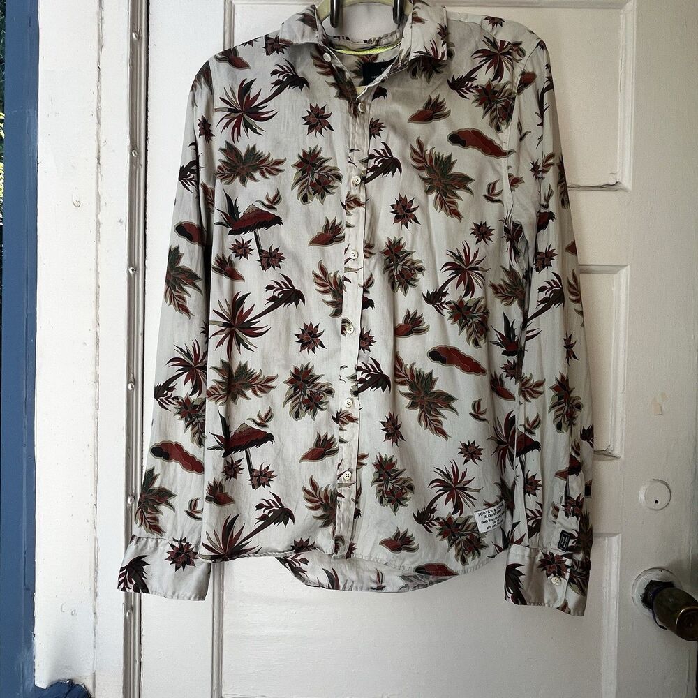 Scotch & Soda Shirt Sz S Island Getaway Tropical Long Sleeve Party Cruise Club